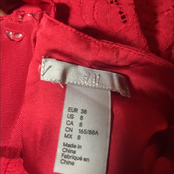NWOT💕H & M Holiday Red Lace Midi Fit Flare Dress - Picture 11 of 12